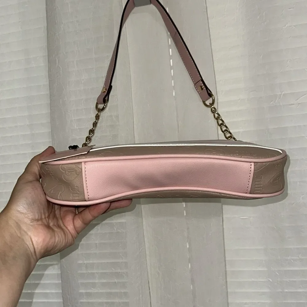 JC Tan Blush Pink White Tooled Logo Faux Leather Hobo Bag Purse